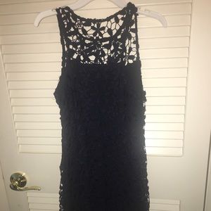 dark blue high neck lace dress